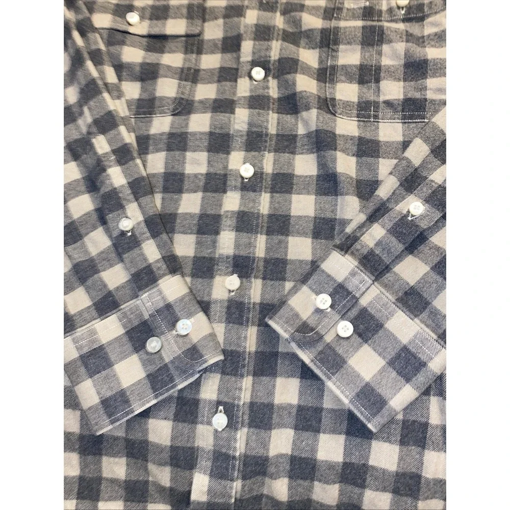 J‎ McLaughlin Flannel Shirt Gray Check 100% Cotton Mens L Gorpcore Bloke Grampa